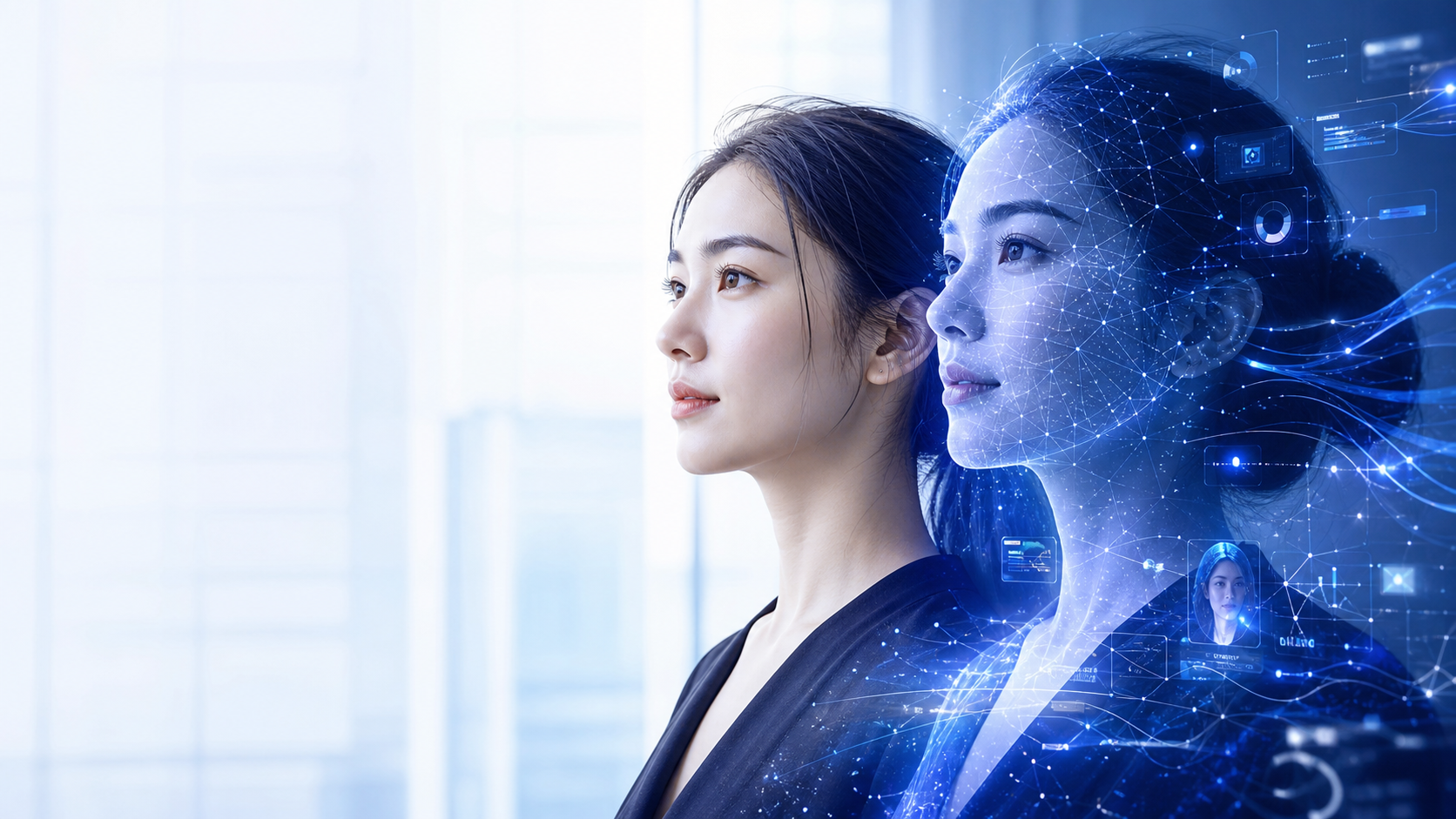 A person alongside her digital twin